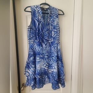 WHBM Blue and White Sleeveless Printed Dress Size 12
